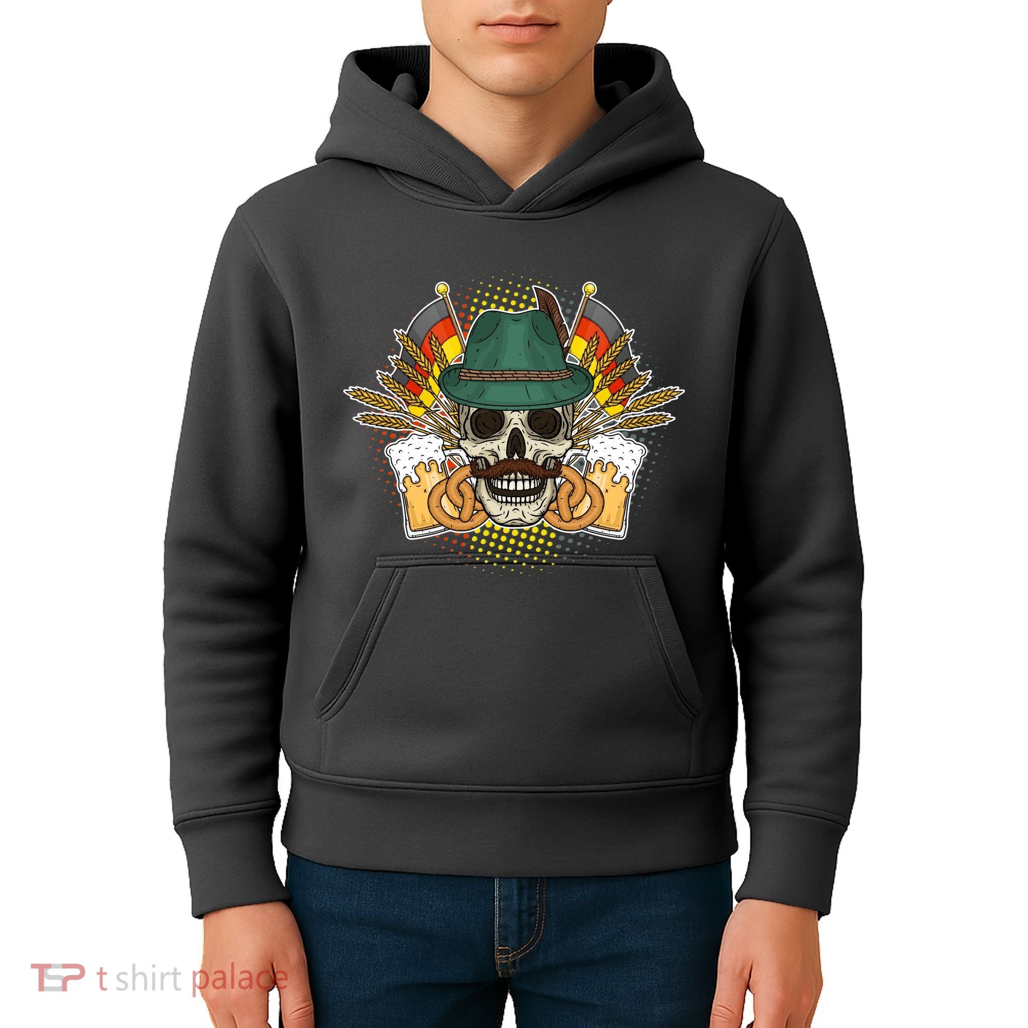 Funny Oktoberfest Halloween Skull Kids Hoodie