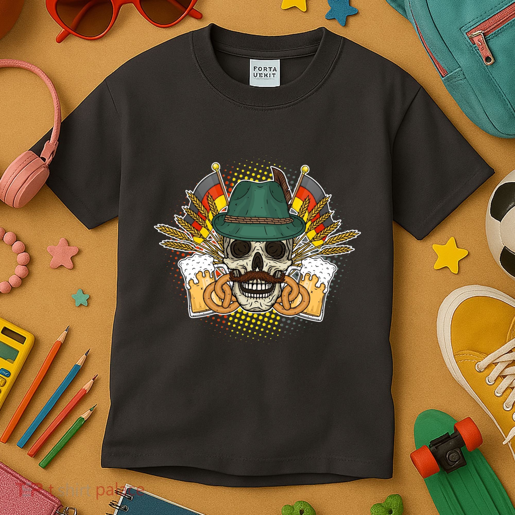 Funny Oktoberfest Halloween Skull Kids T-Shirt