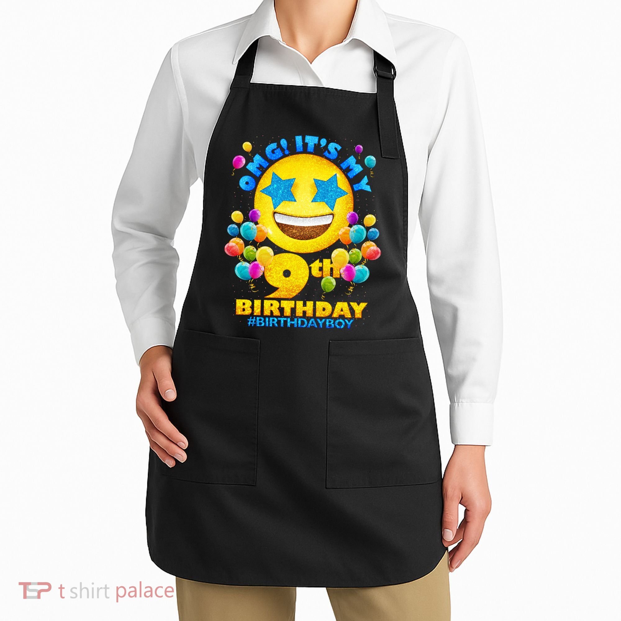 Funny OMG It's My 9th Birthday #BirthdayBoy Emoji Apron