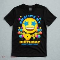 Funny OMG It's My 9th Birthday #BirthdayBoy Emoji T-Shirt thumb 5
