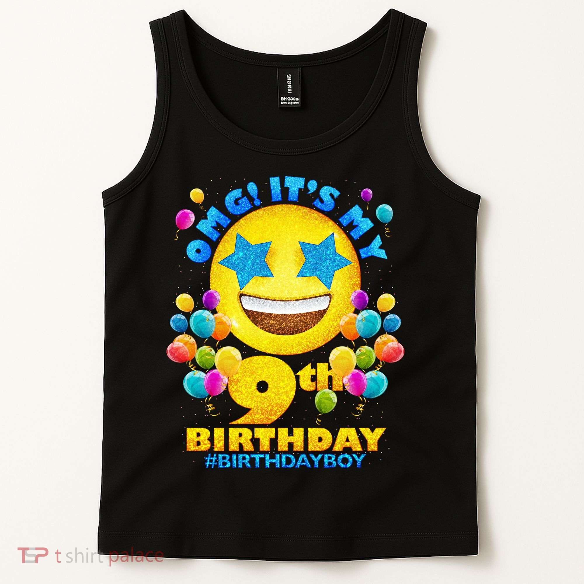 Funny OMG It's My 9th Birthday #BirthdayBoy Emoji Tank Top