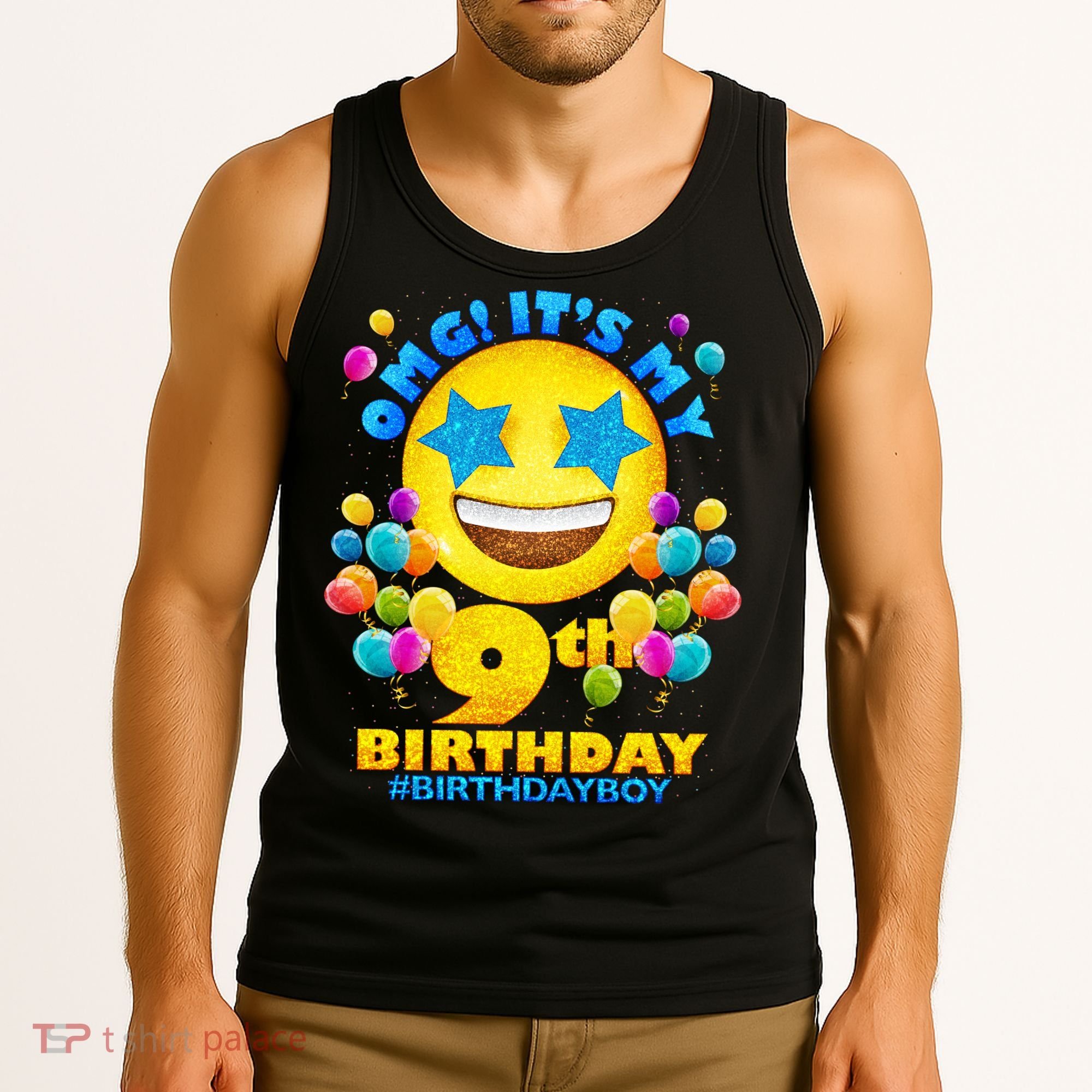 Funny OMG It's My 9th Birthday #BirthdayBoy Emoji Tank Top