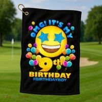 Funny OMG It's My 9th Birthday #BirthdayBoy Emoji Golf Towel thumb 1