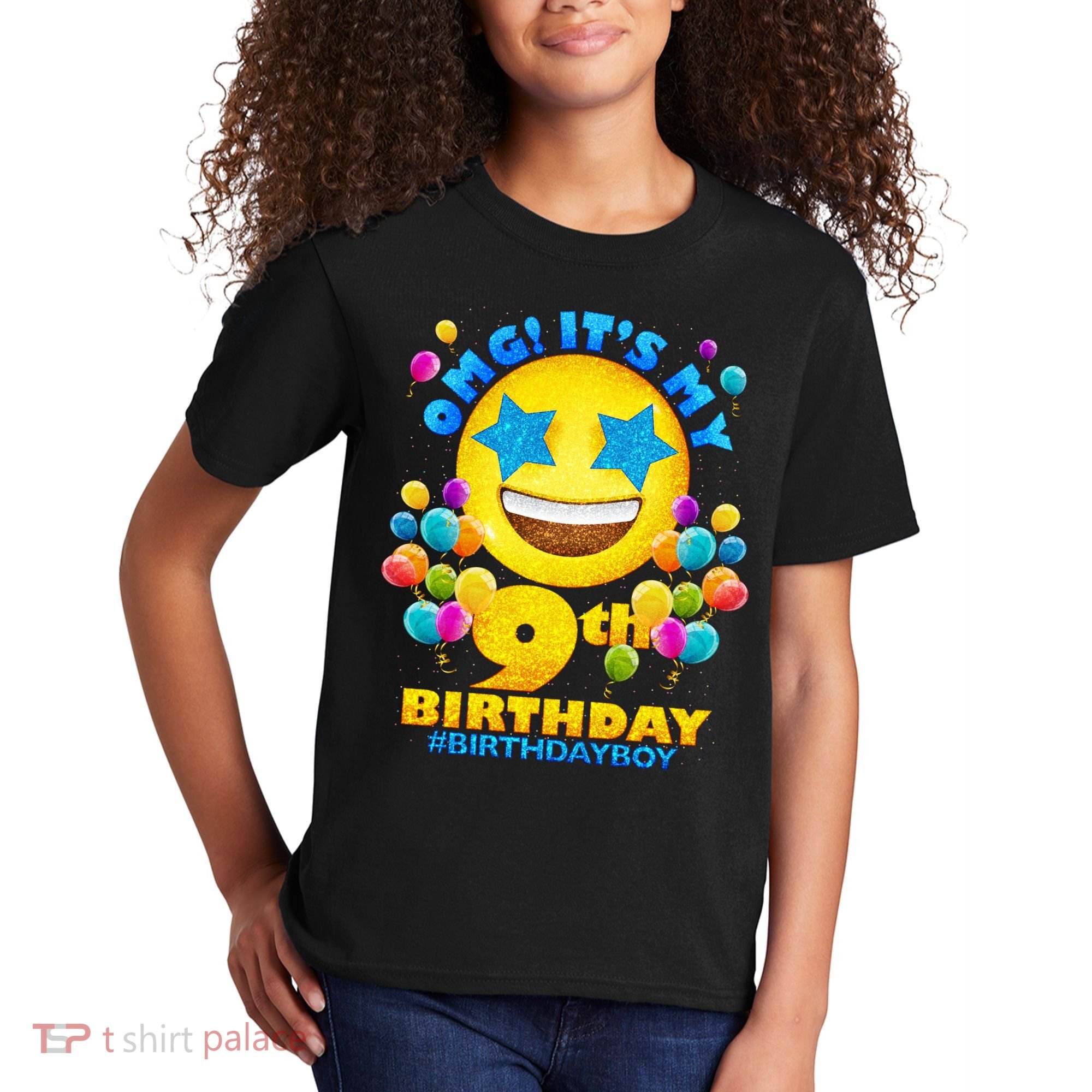 Funny OMG It's My 9th Birthday #BirthdayBoy Emoji Kids T-Shirt