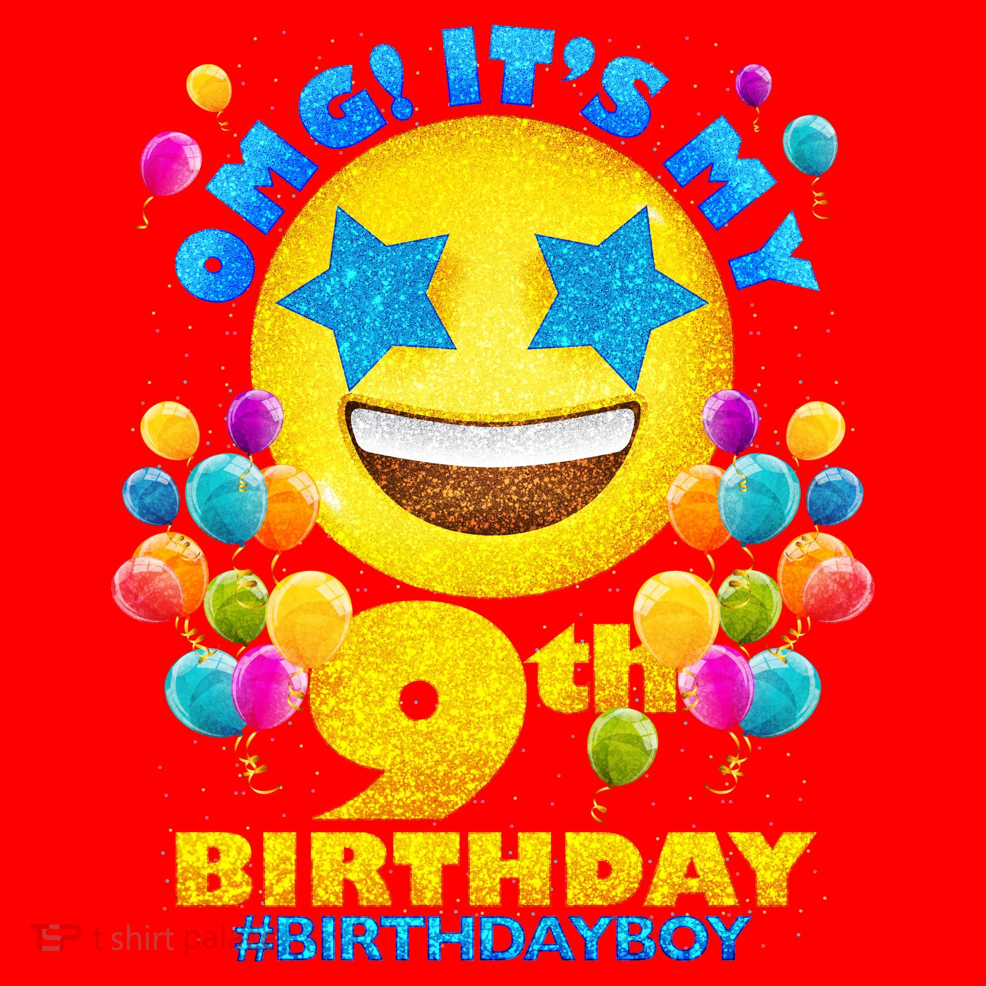 Funny OMG It's My 9th Birthday #BirthdayBoy Emoji Santa Hat
