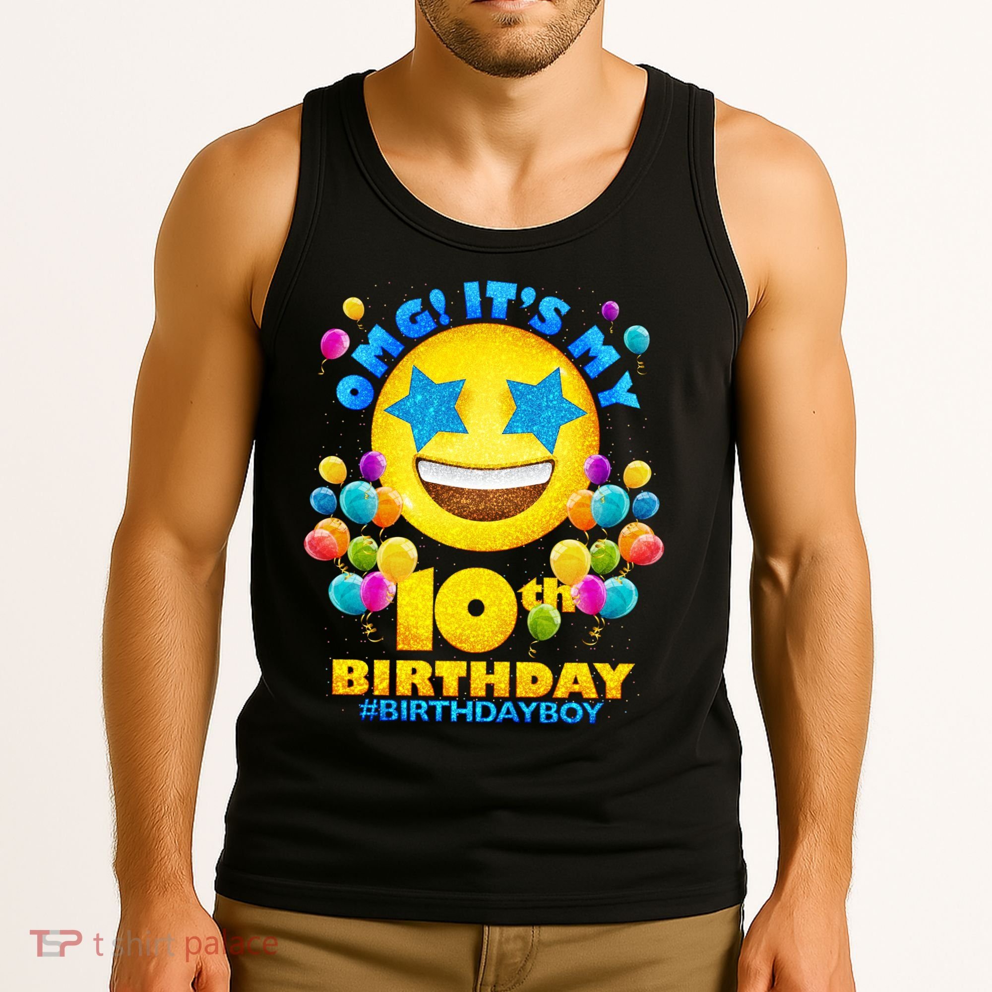 Funny OMG It's My 10th Birthday #BirthdayBoy Emoji Tank Top
