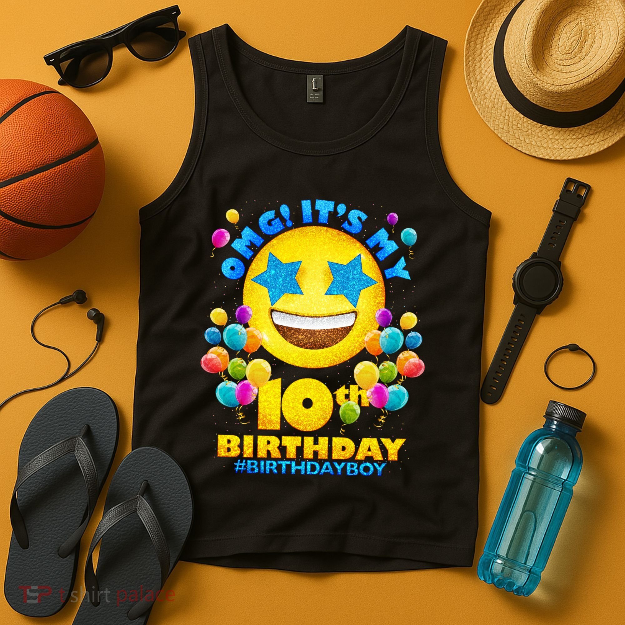 Funny OMG It's My 10th Birthday #BirthdayBoy Emoji Tank Top