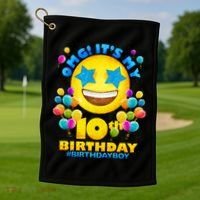 Funny OMG It's My 10th Birthday #BirthdayBoy Emoji Golf Towel thumb 1