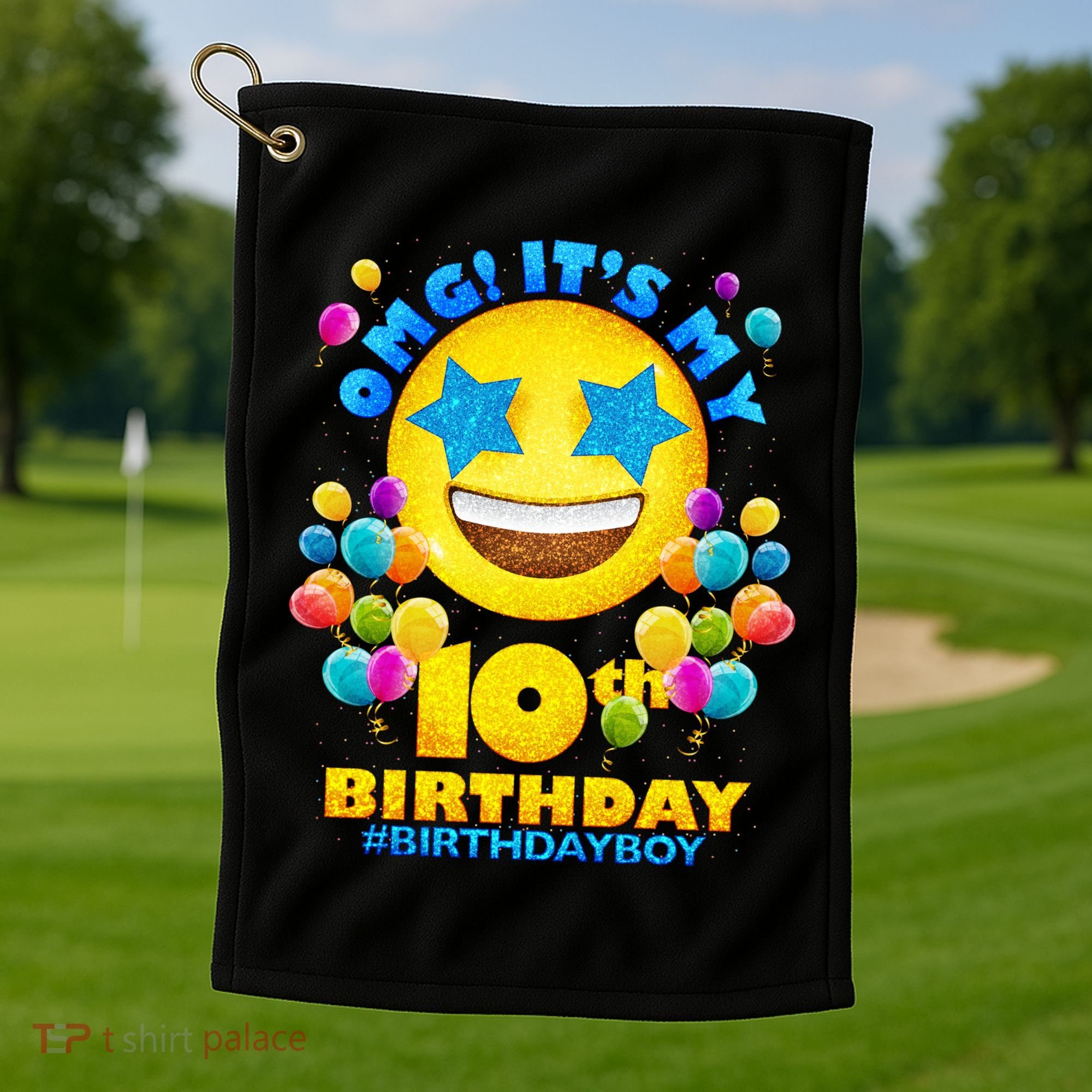 Funny OMG It's My 10th Birthday #BirthdayBoy Emoji Golf Towel