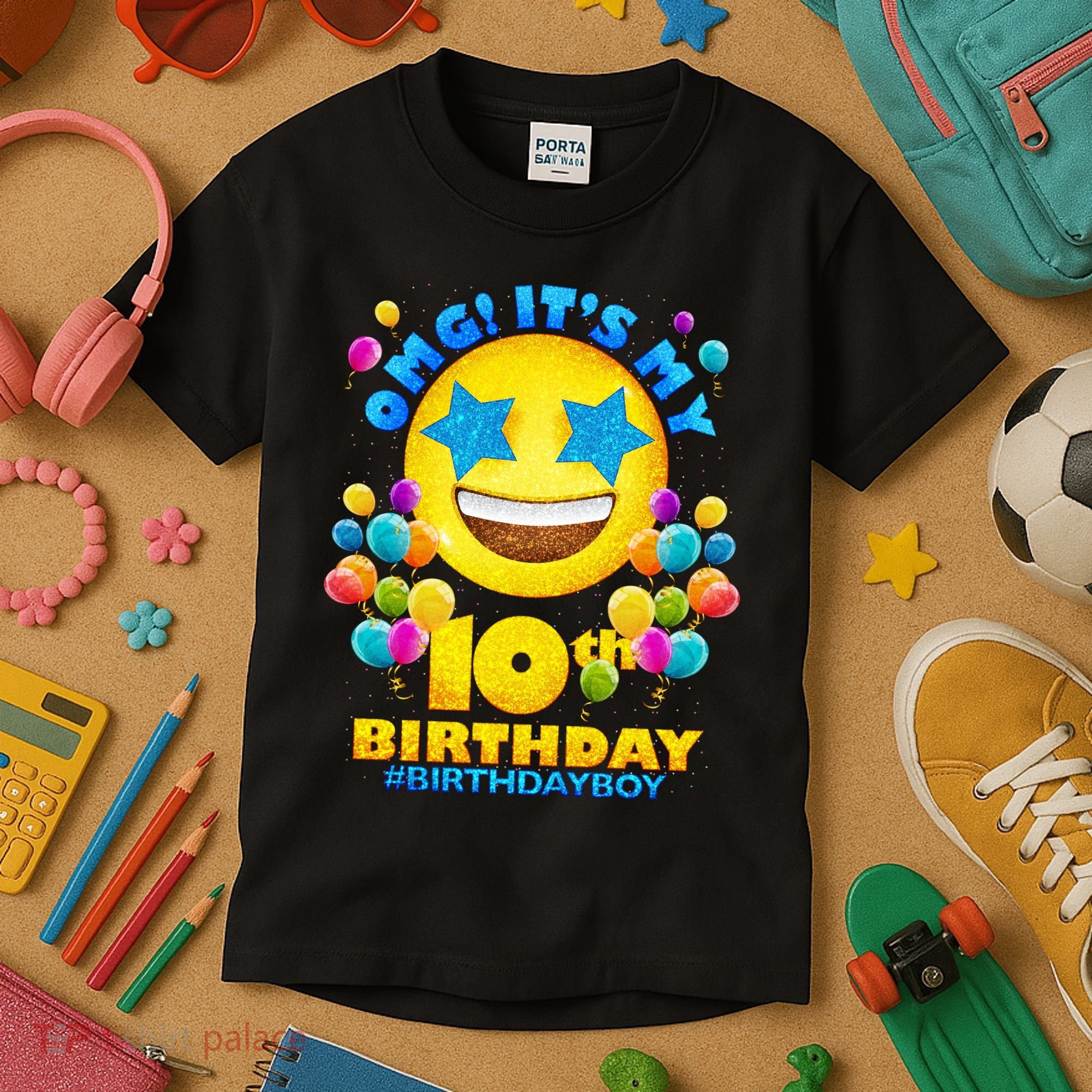 Funny OMG It's My 10th Birthday #BirthdayBoy Emoji Kids T-Shirt