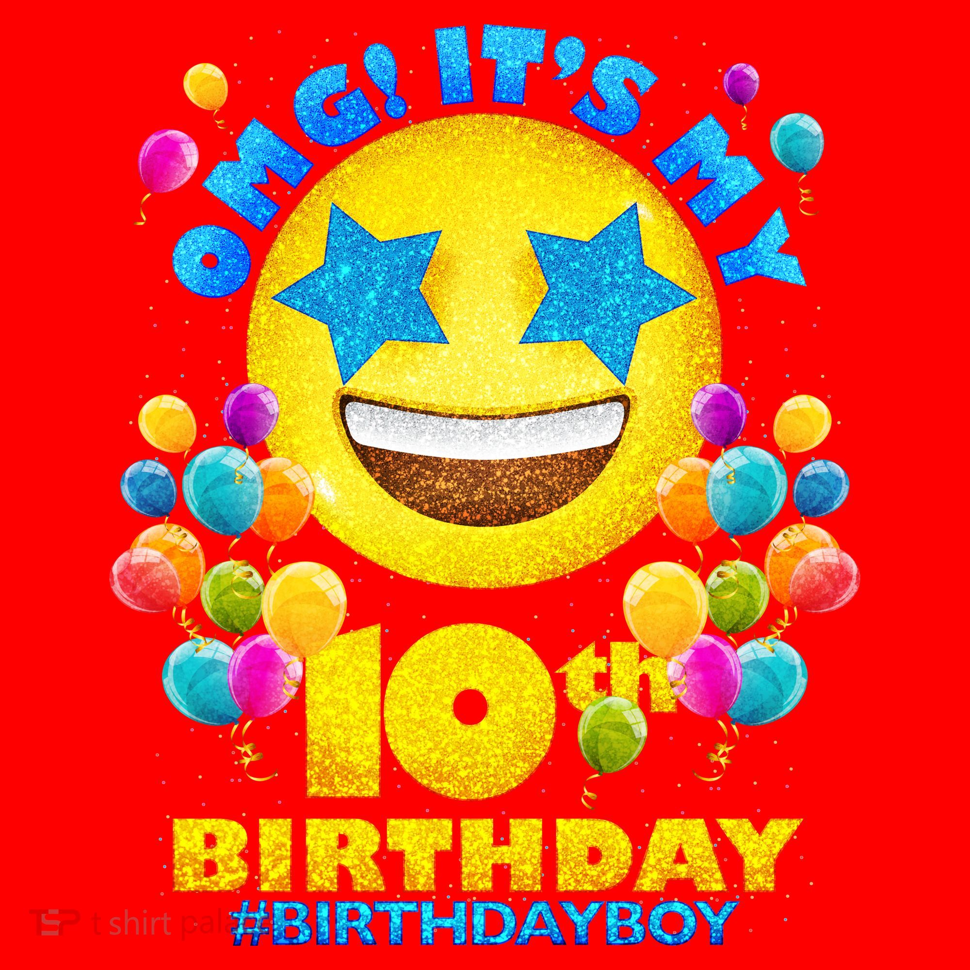 Funny OMG It's My 10th Birthday #BirthdayBoy Emoji Santa Hat