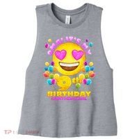 Funny OMG It's My 9th Birthday #BirthdayGirl Emoji Women's Racerback Cropped Tank thumb 0
