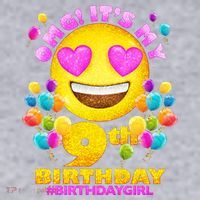 Funny OMG It's My 9th Birthday #BirthdayGirl Emoji Women's Racerback Cropped Tank thumb 2