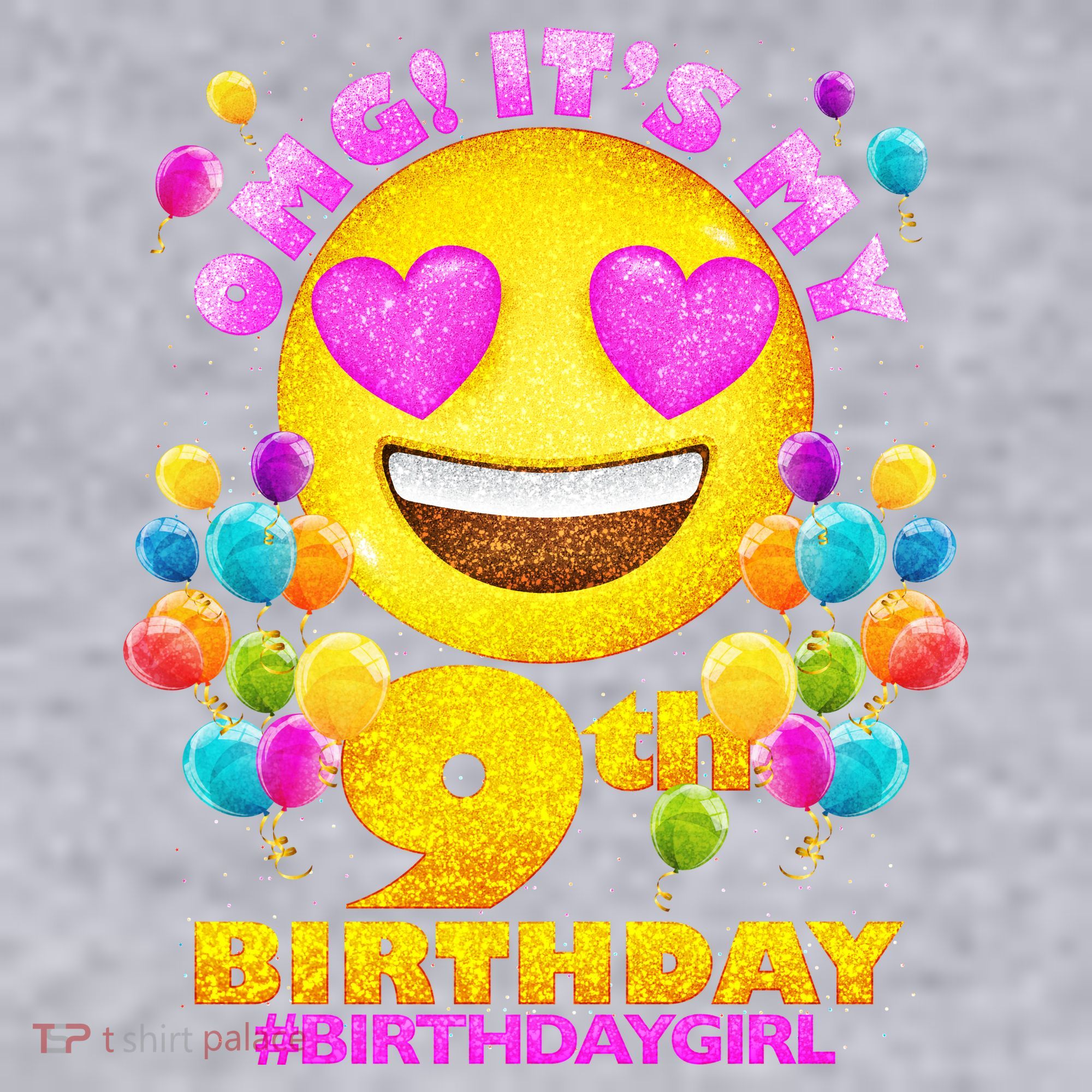 Funny OMG It's My 9th Birthday #BirthdayGirl Emoji Women's Racerback Cropped Tank