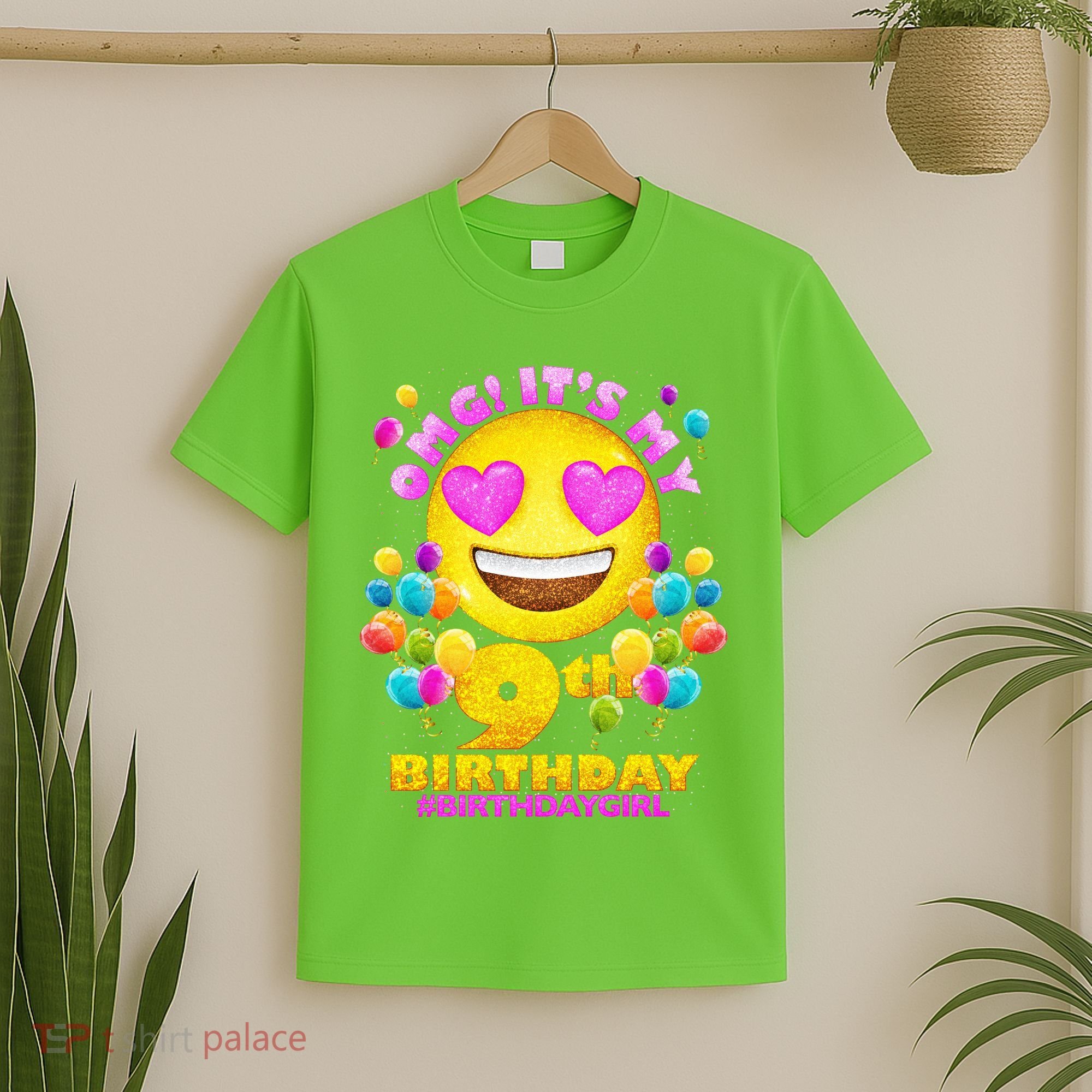 Funny OMG It's My 9th Birthday #BirthdayGirl Emoji T-Shirt