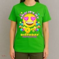 Funny OMG It's My 9th Birthday #BirthdayGirl Emoji T-Shirt thumb 4