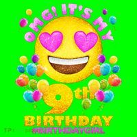 Funny OMG It's My 9th Birthday #BirthdayGirl Emoji T-Shirt thumb 7