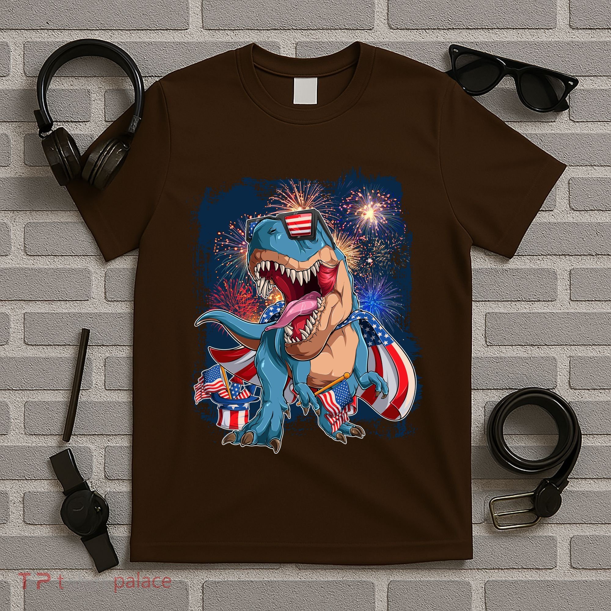 Fourth Of July USA American Flag Trex T-Shirt