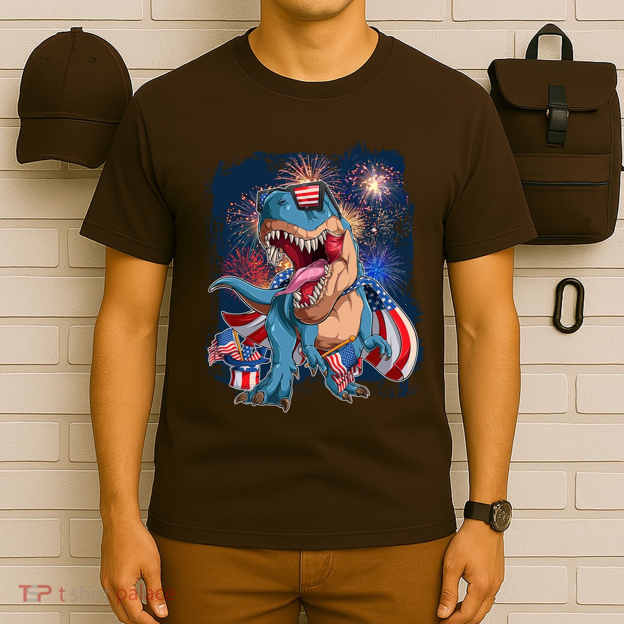 Fourth Of July USA American Flag Trex T-Shirt