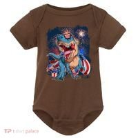 Fourth Of July USA American Flag Trex Baby Bodysuit thumb 0