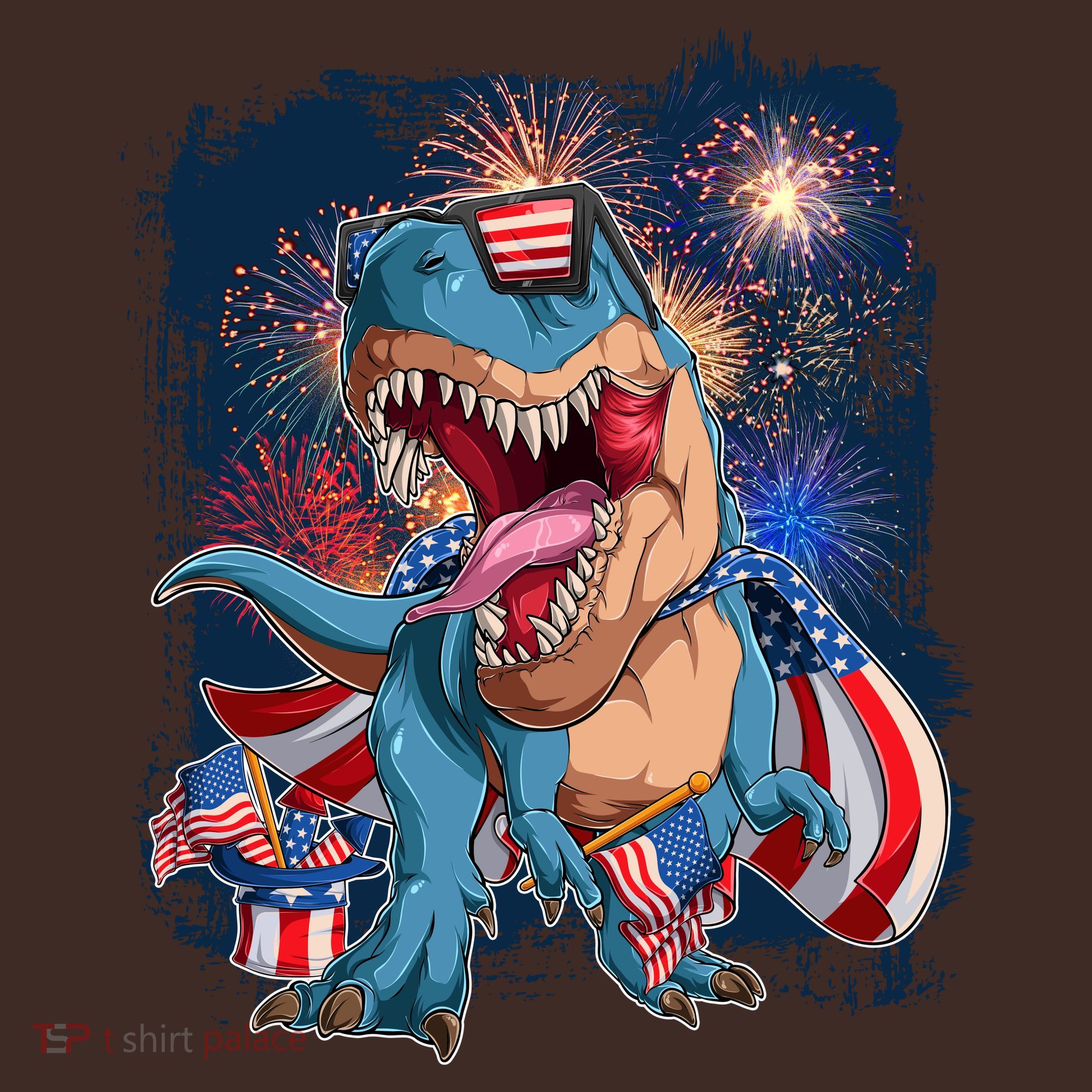 Fourth Of July USA American Flag Trex Baby Bodysuit