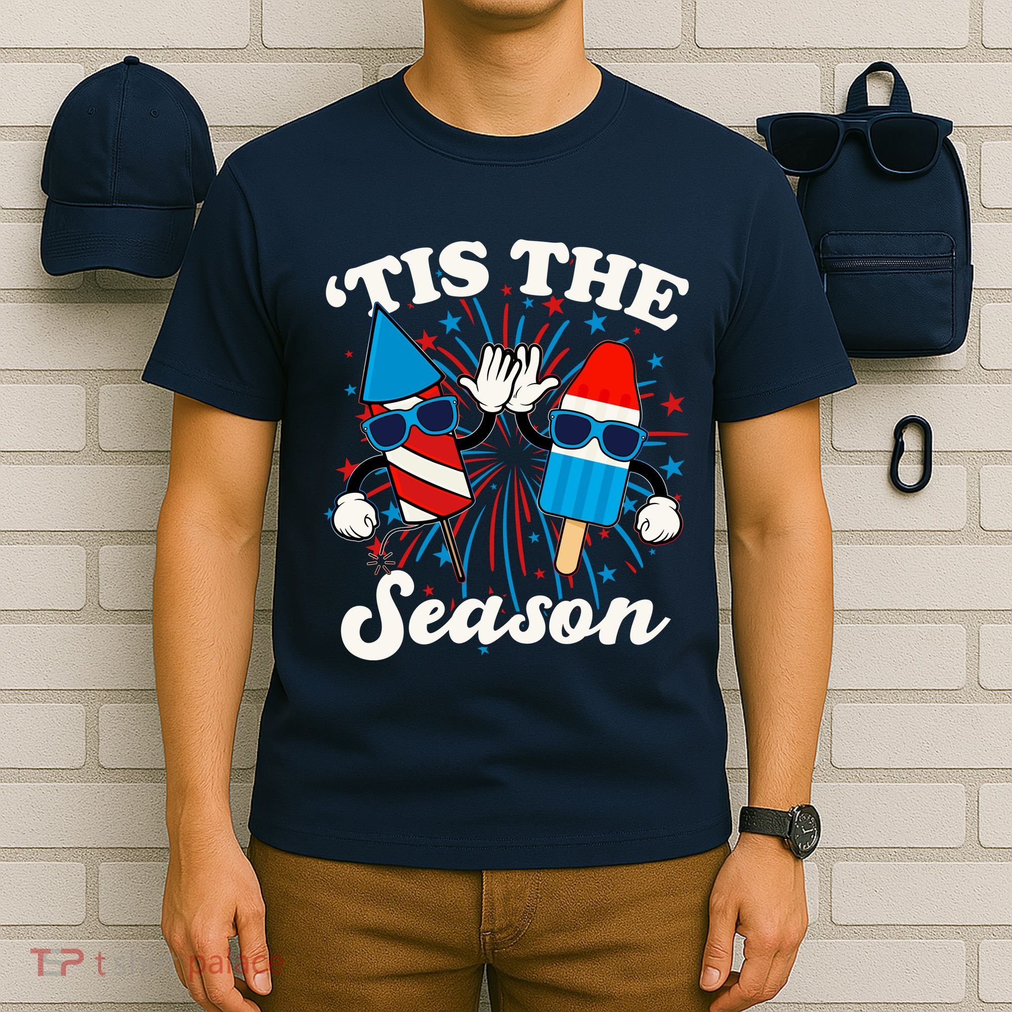 Fourth Of July Red White And Blue Tis The Season Fireworks And Popsicles T-Shirt