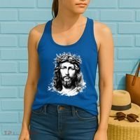 Face Of Jesus Christ Crown Of Thorns Catholic Faith Women's Tank Top thumb 2