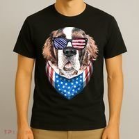 Fourth of July Bernard American Flag July 4th St Bernard Dog T-Shirt thumb 3
