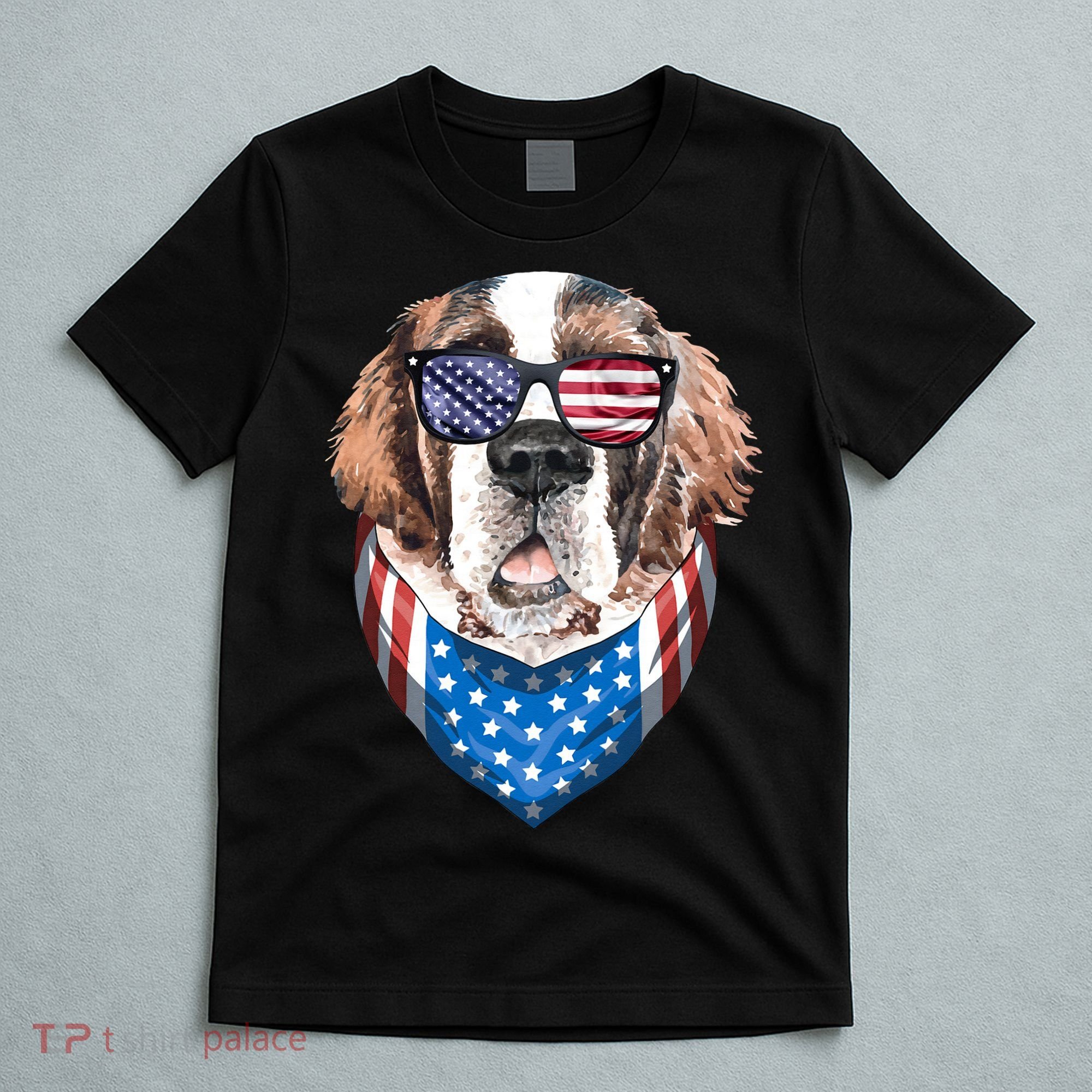 Fourth of July Bernard American Flag July 4th St Bernard Dog T-Shirt