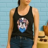 Fourth of July Bernard American Flag July 4th St Bernard Dog Women's Tank Top thumb 2