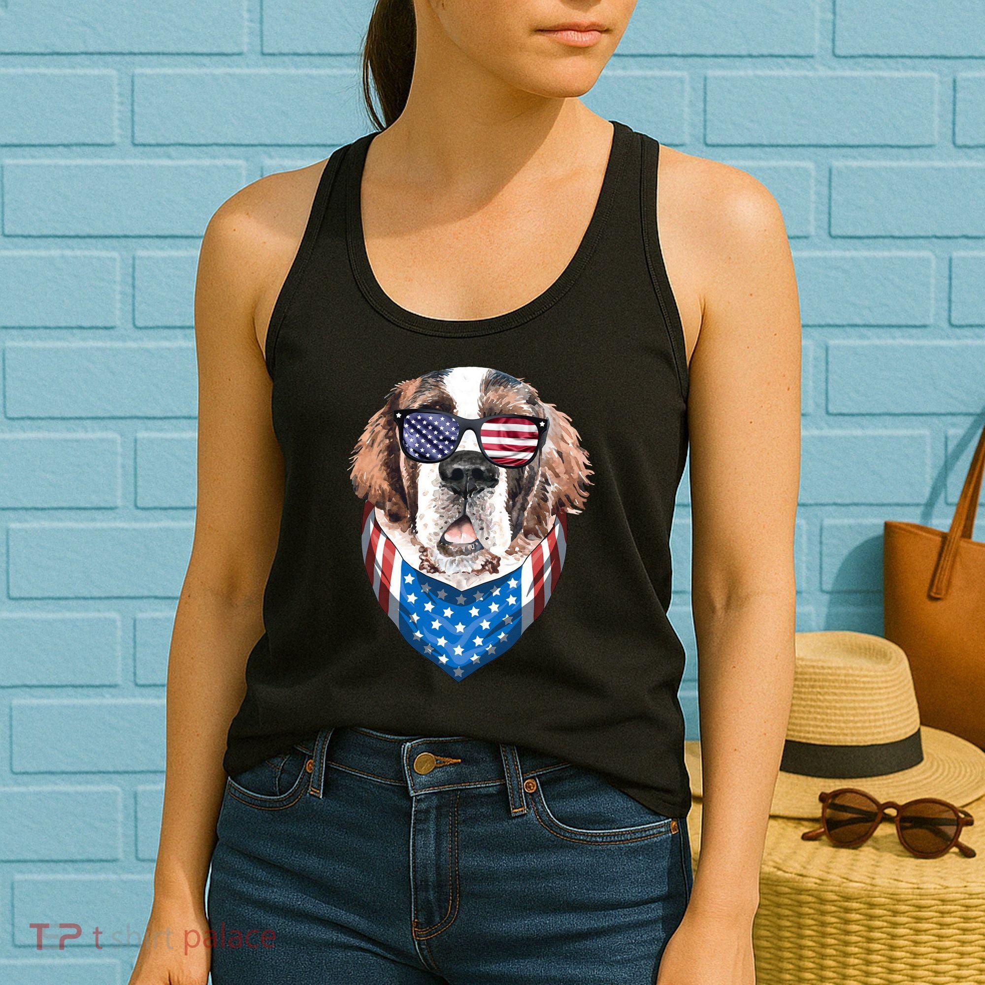Fourth of July Bernard American Flag July 4th St Bernard Dog Women's Tank Top