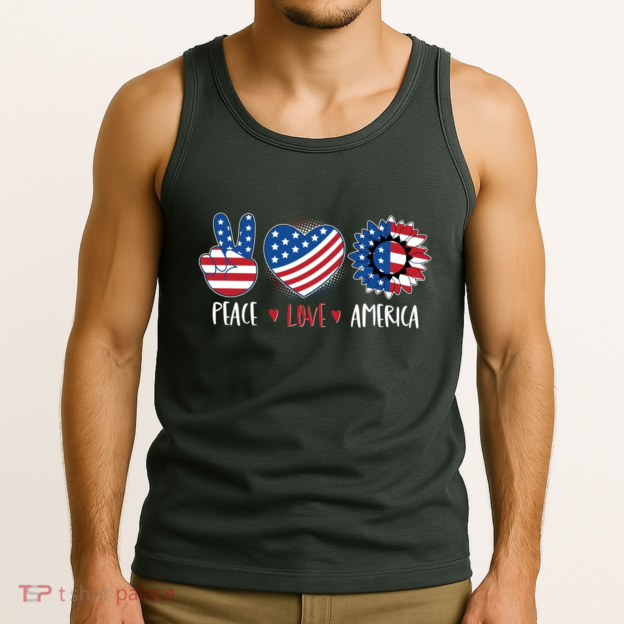 Fourth Of July Peace Love America Tank Top