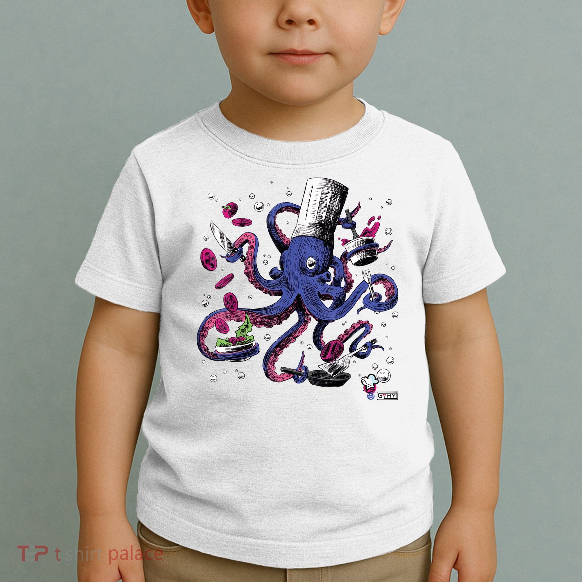 Funny Octopus Kitchen Chef Humor Toddler T-Shirt
