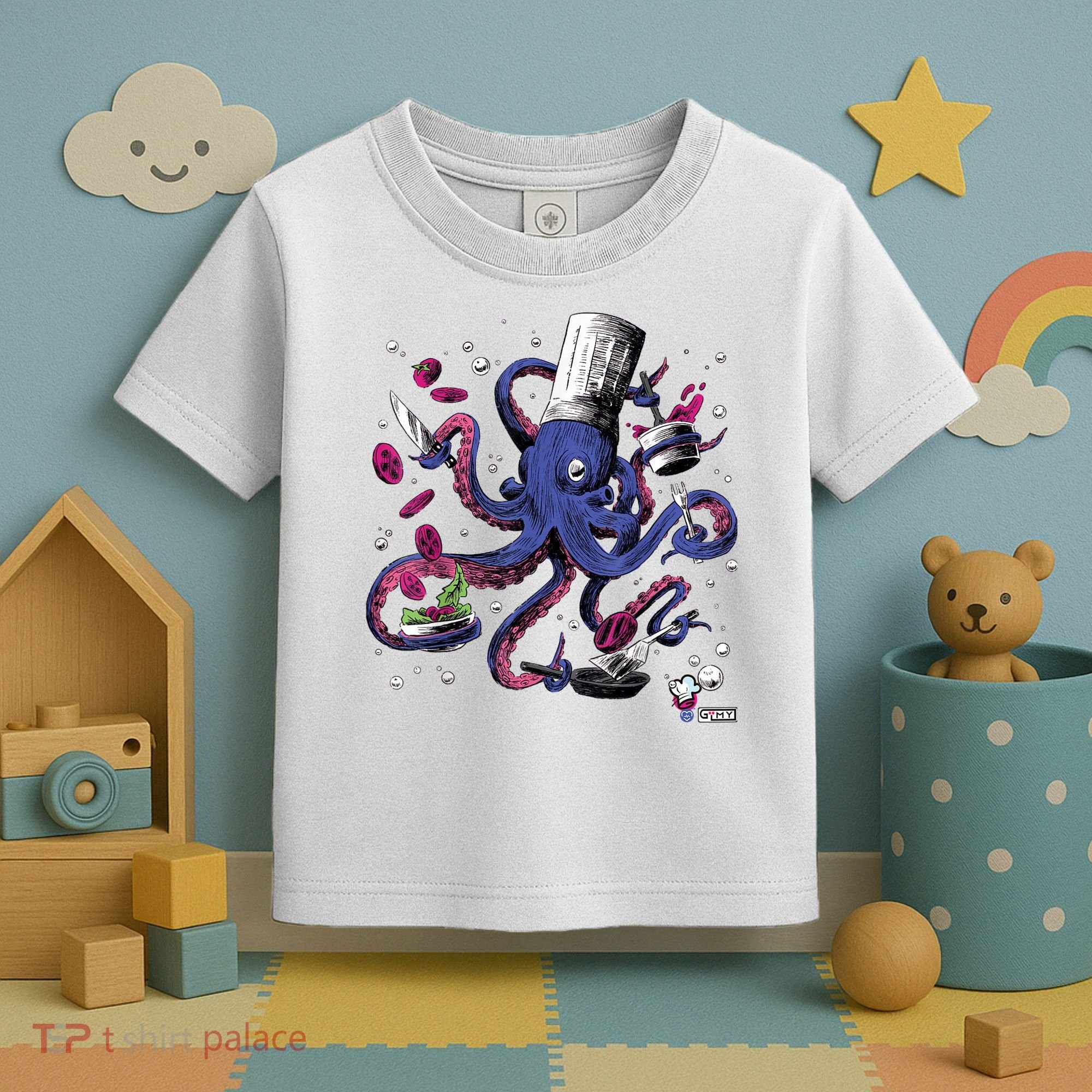 Funny Octopus Kitchen Chef Humor Toddler T-Shirt