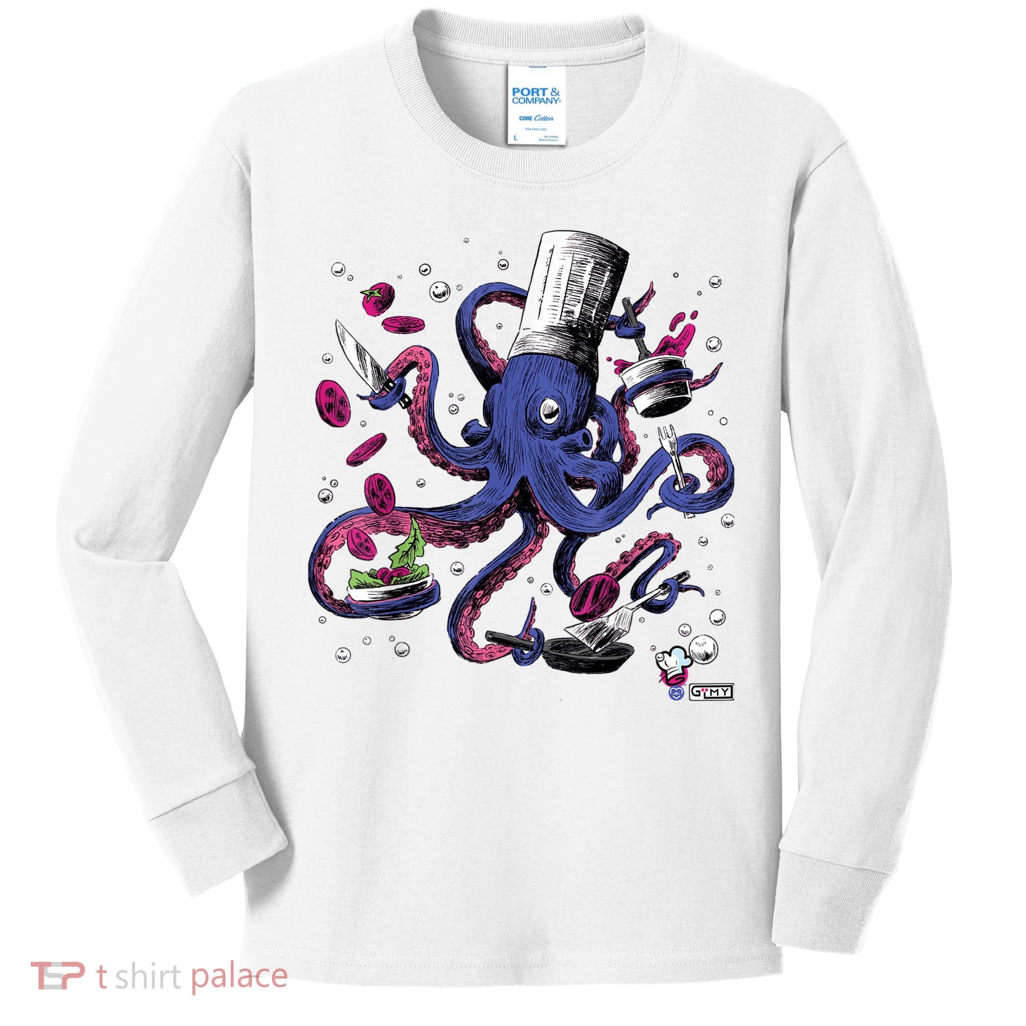 Funny Octopus Kitchen Chef Humor Kids Long Sleeve Shirt