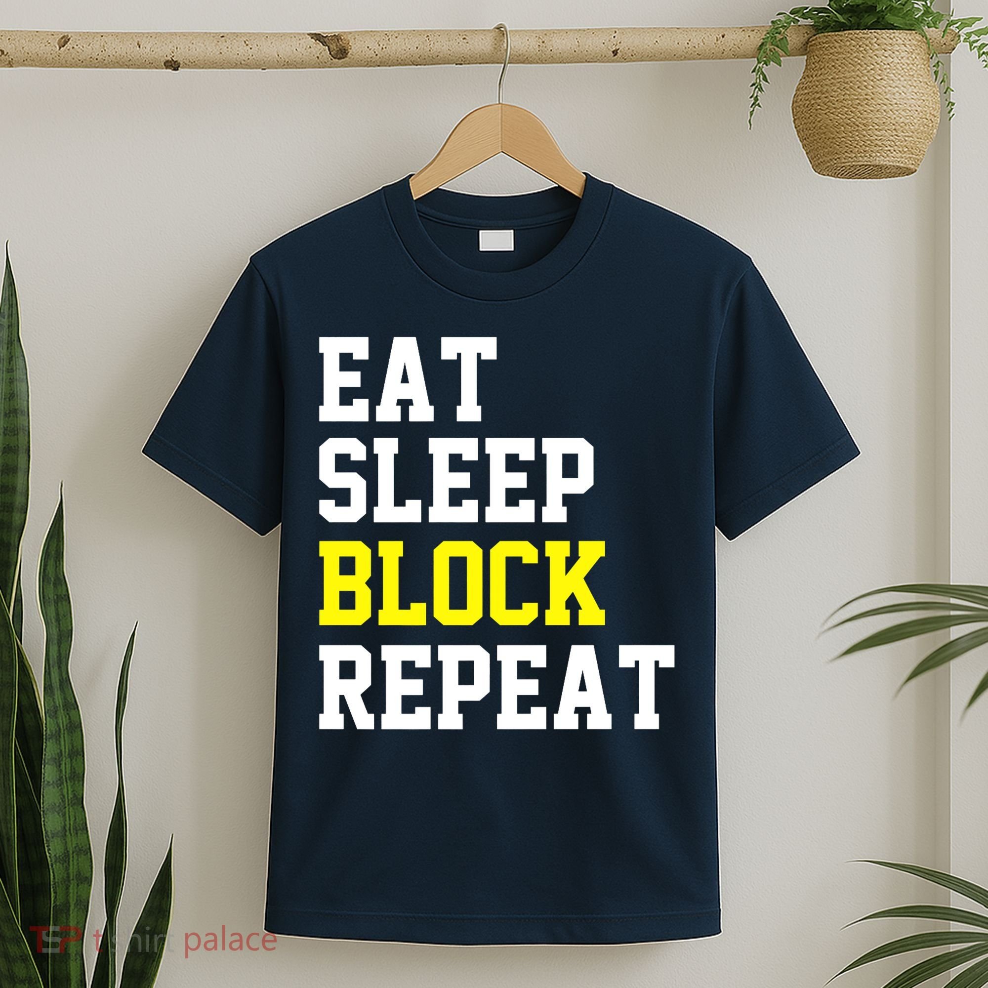 football offensive lineman funny Eat sleep Block repeat Premium T-Shirt