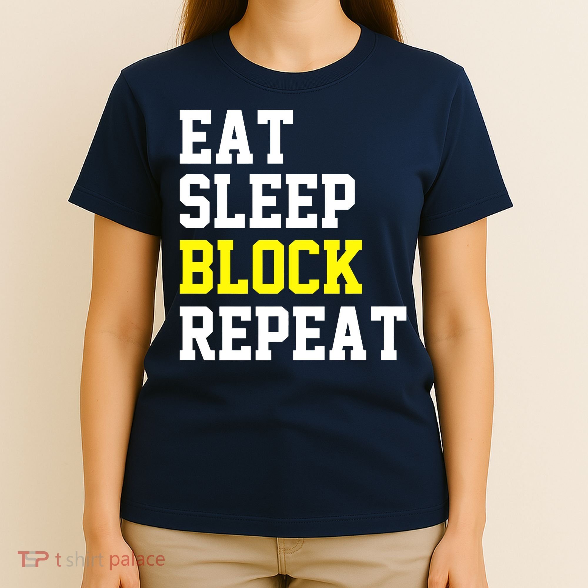 football offensive lineman funny Eat sleep Block repeat Premium T-Shirt