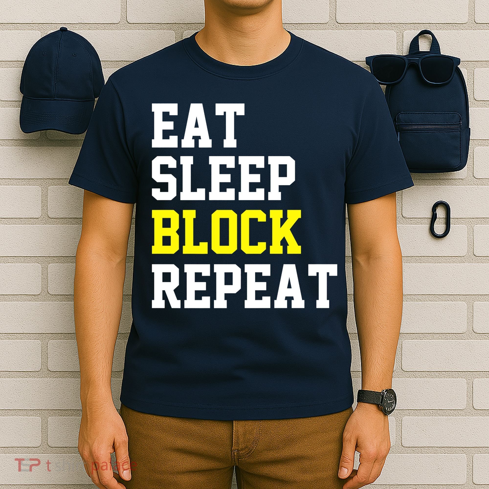 football offensive lineman funny Eat sleep Block repeat Premium T-Shirt