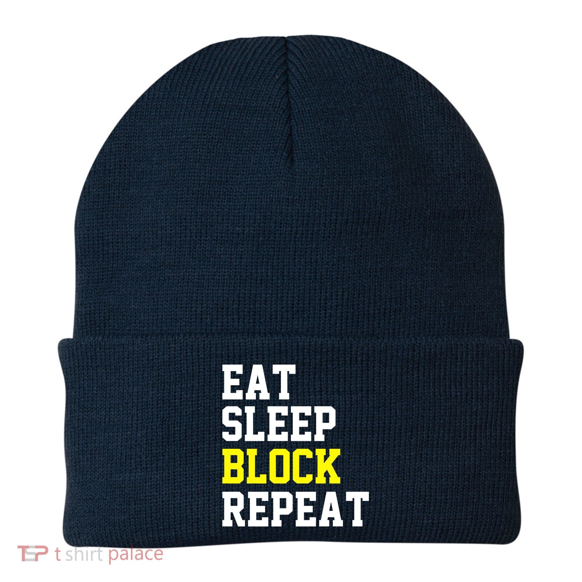 football offensive lineman funny Eat sleep Block repeat Premium Beanie