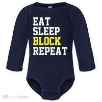 football offensive lineman funny Eat sleep Block repeat Premium Baby Long Sleeve Bodysuit thumb 0