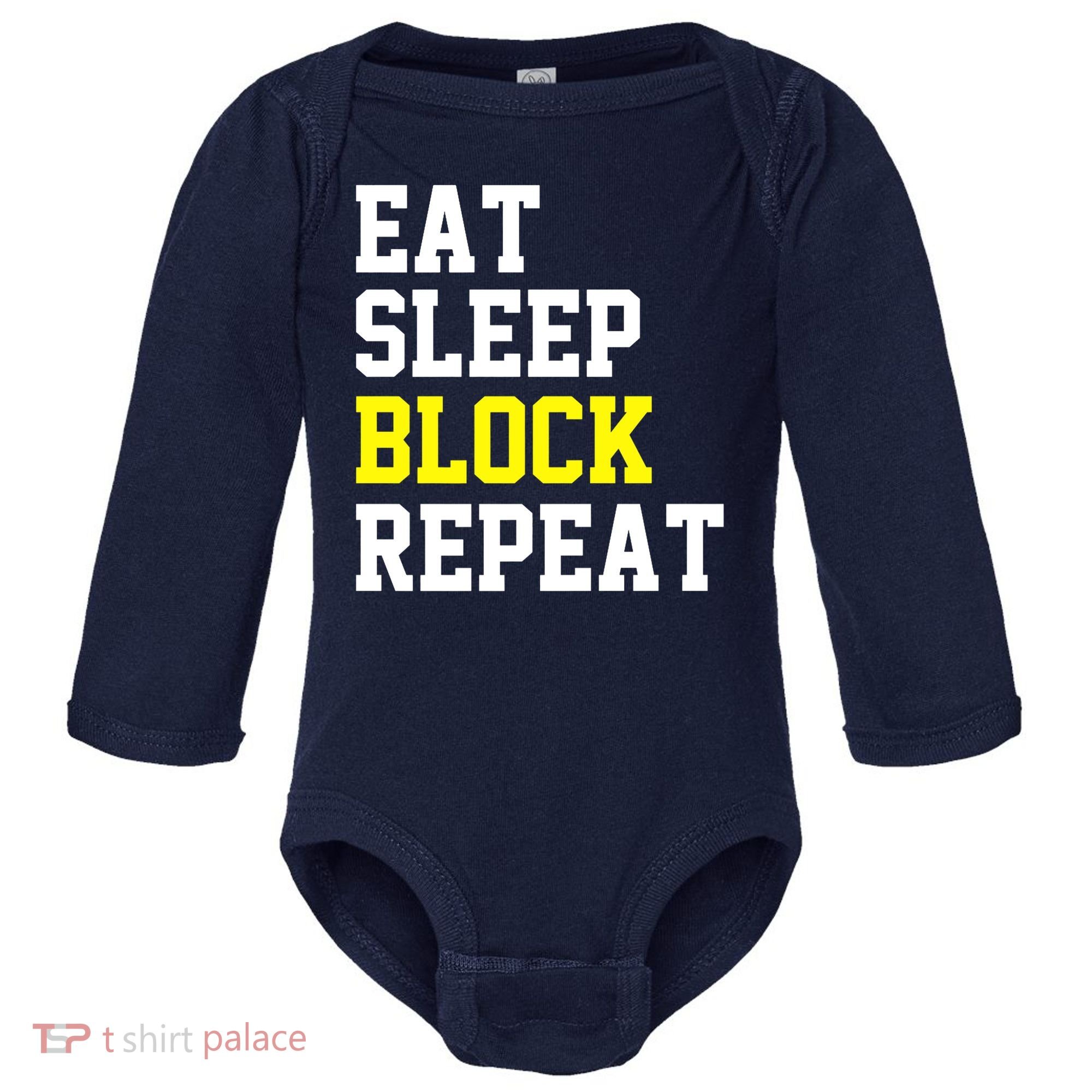 football offensive lineman funny Eat sleep Block repeat Premium Baby Long Sleeve Bodysuit