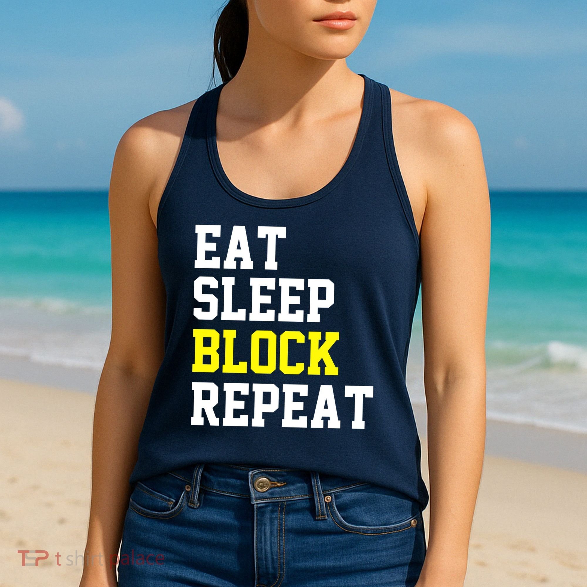 football offensive lineman funny Eat sleep Block repeat Premium Women's Tank Top