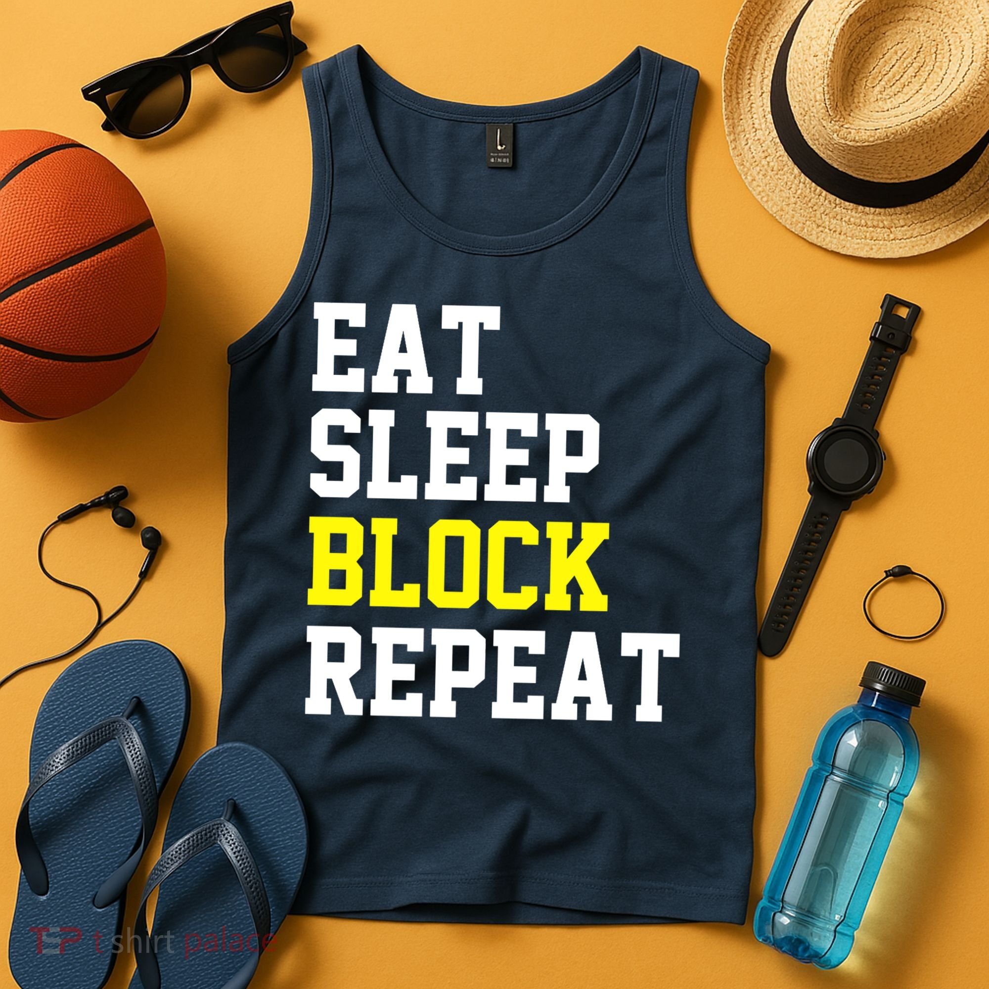 football offensive lineman funny Eat sleep Block repeat Premium Tank Top
