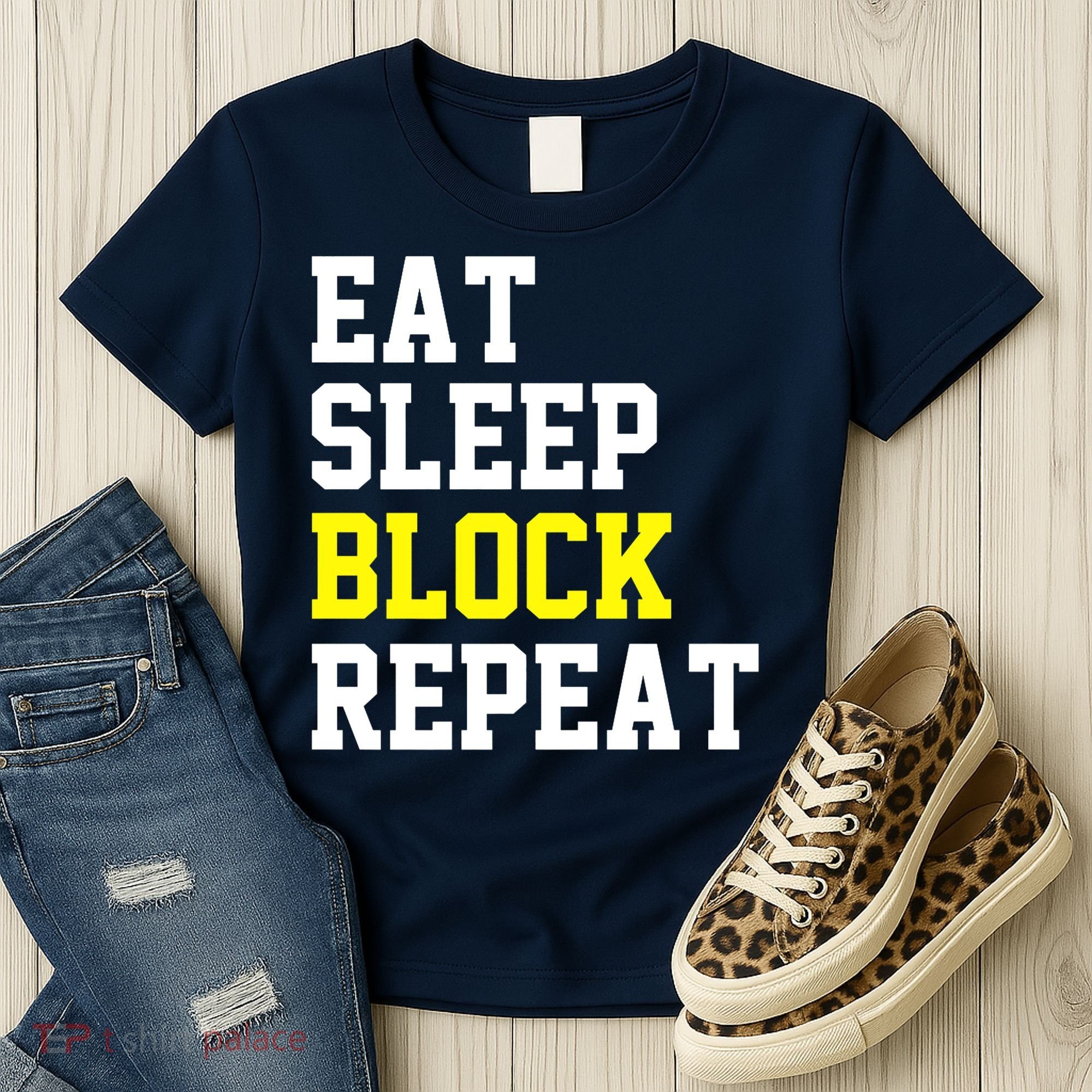football offensive lineman funny Eat sleep Block repeat Premium Women's T-Shirt