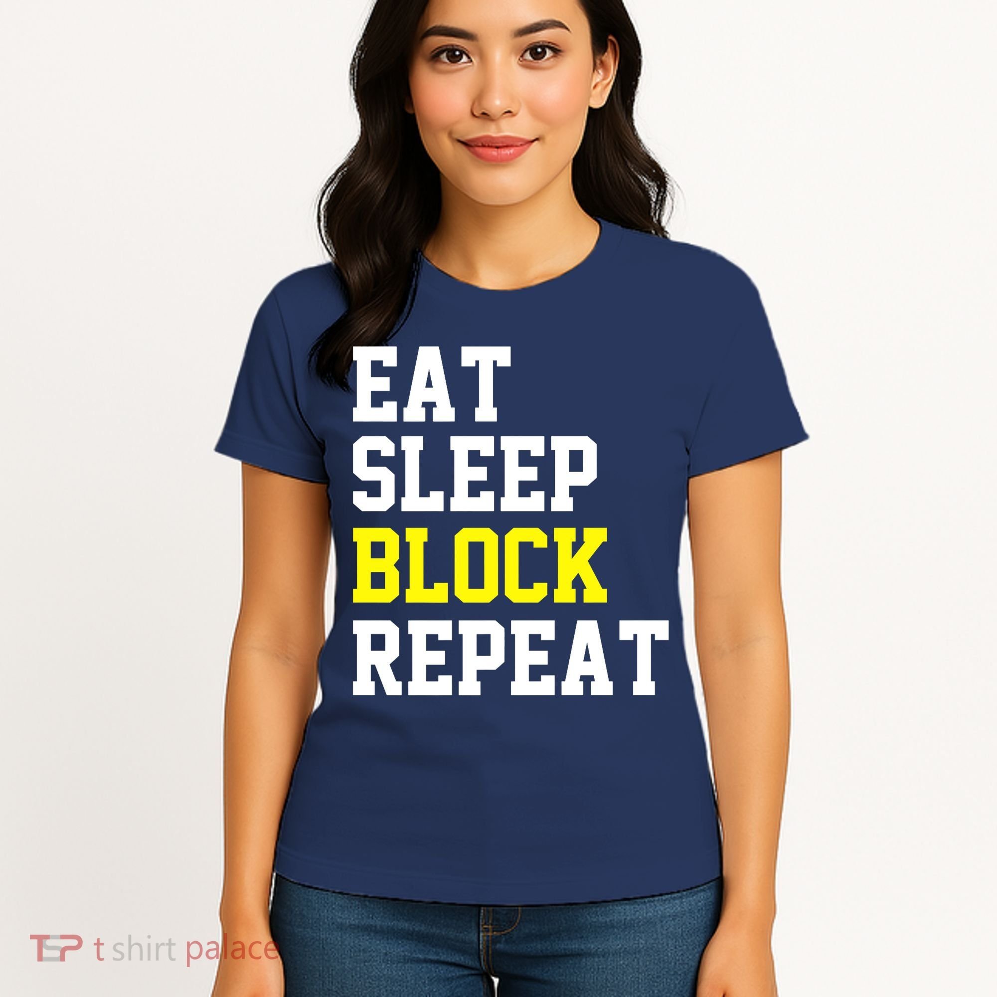 football offensive lineman funny Eat sleep Block repeat Premium Women's T-Shirt