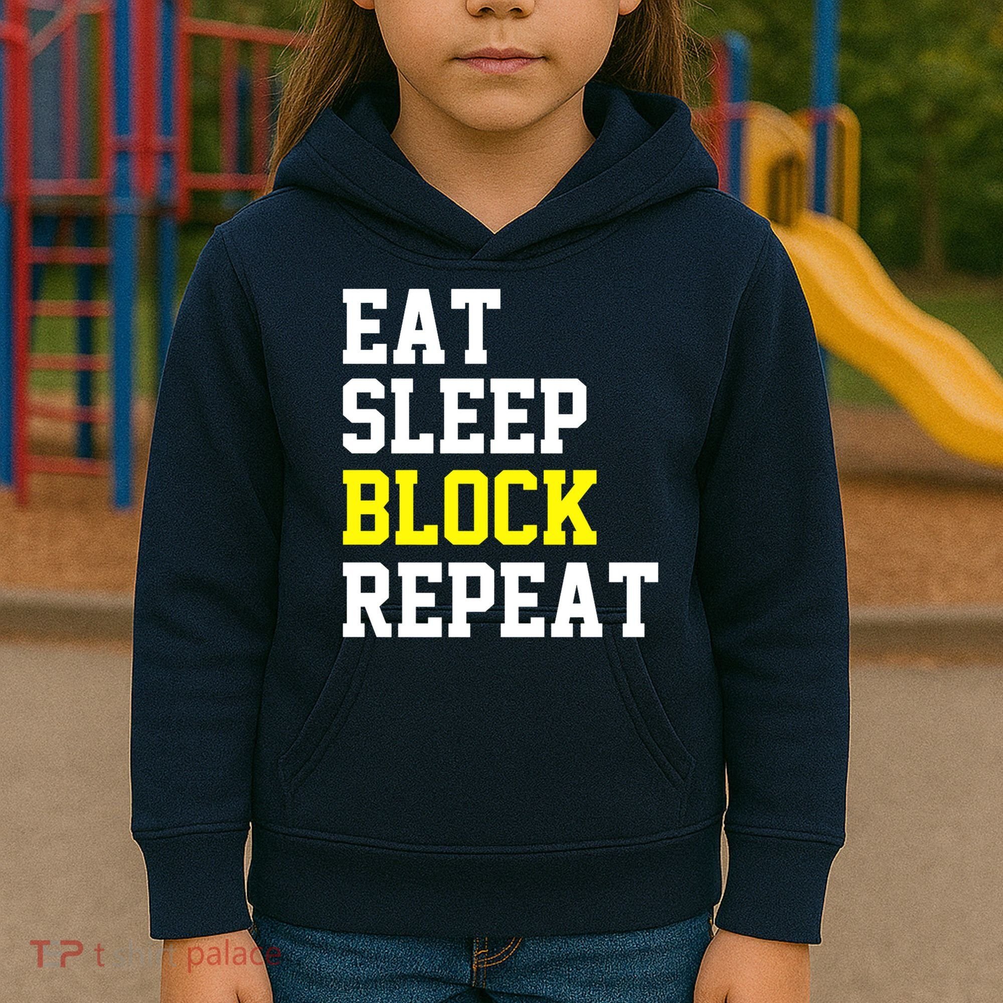 football offensive lineman funny Eat sleep Block repeat Premium Kids Hoodie