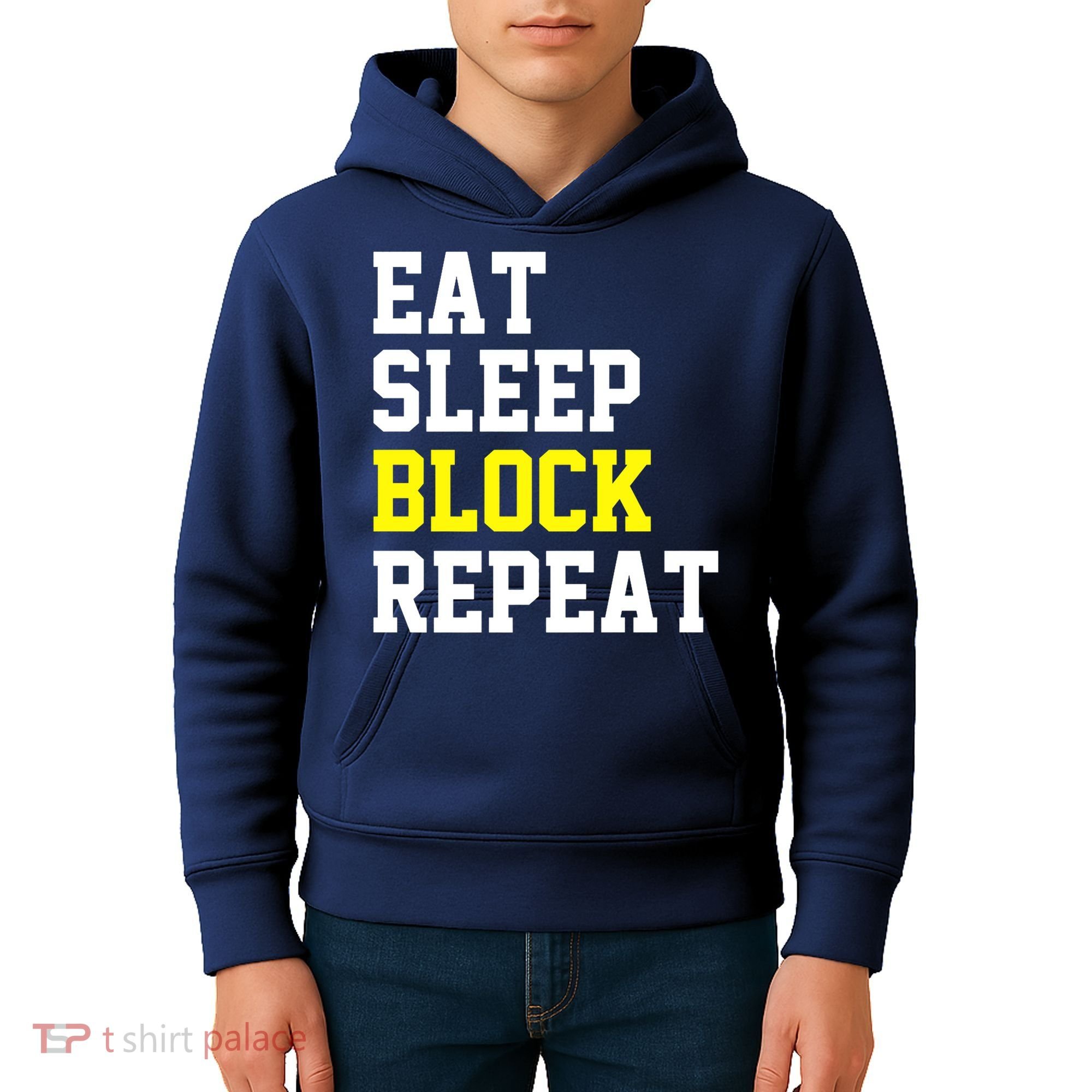football offensive lineman funny Eat sleep Block repeat Premium Kids Hoodie