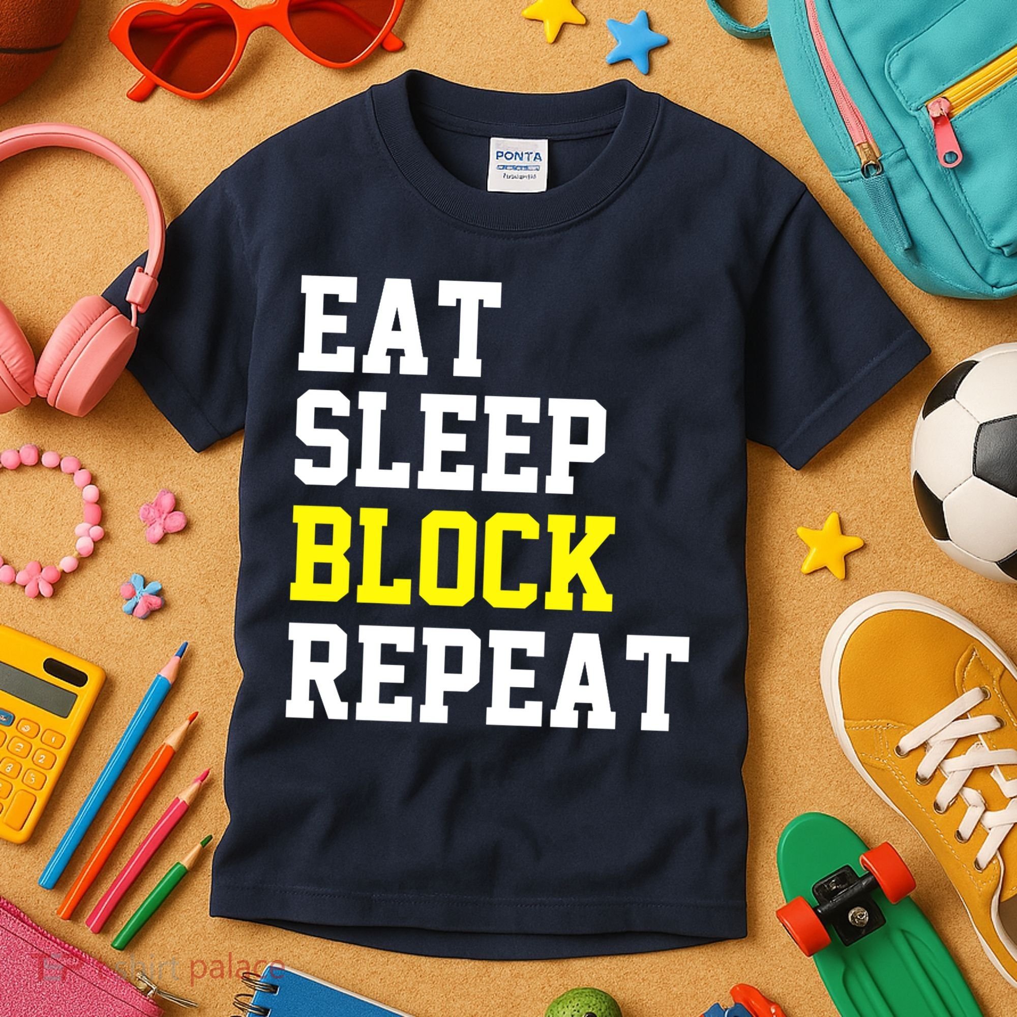 football offensive lineman funny Eat sleep Block repeat Premium Kids T-Shirt