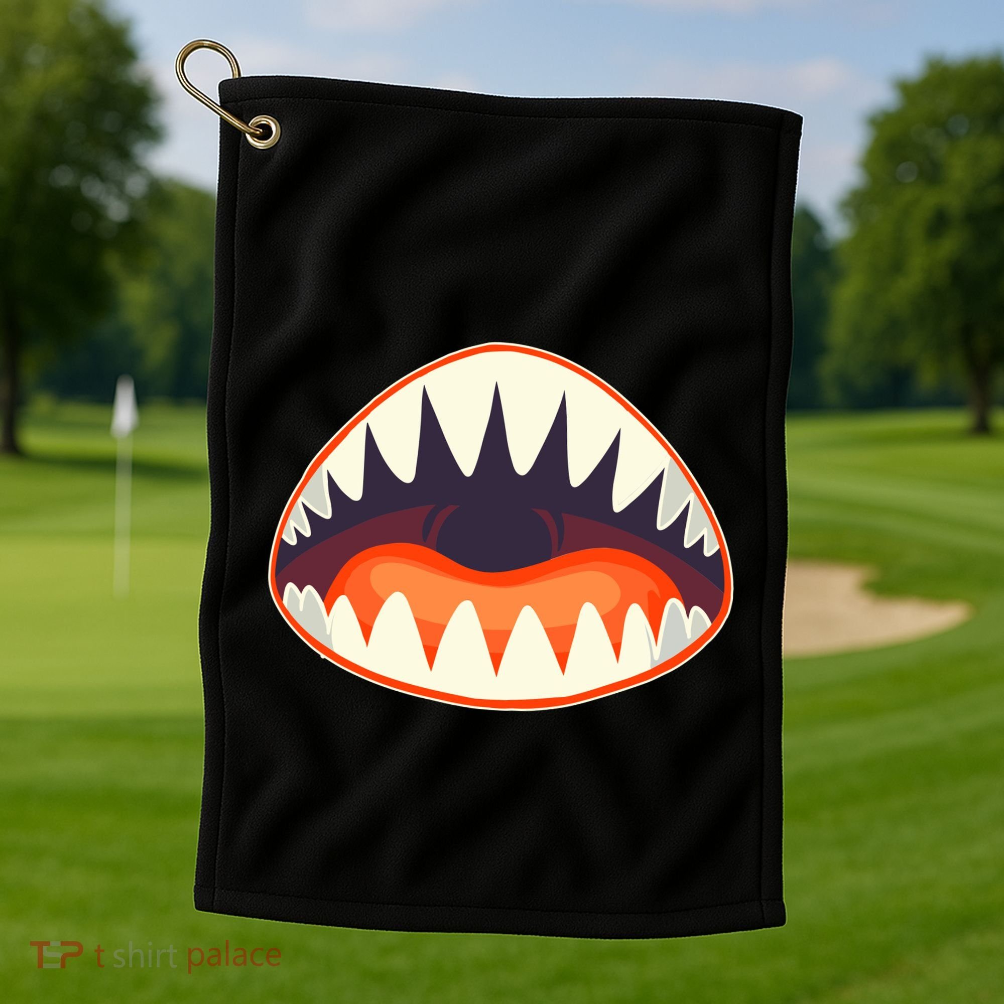 Funny Open Mouth Shark Attack Golf Towel