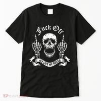 Fuck Off My Life Rules Skull Finger Tall T-Shirt thumb 0